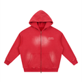 Skull Flower Hoodie - Sunfade Two-way Zipper Boxy Fleece Hoodie