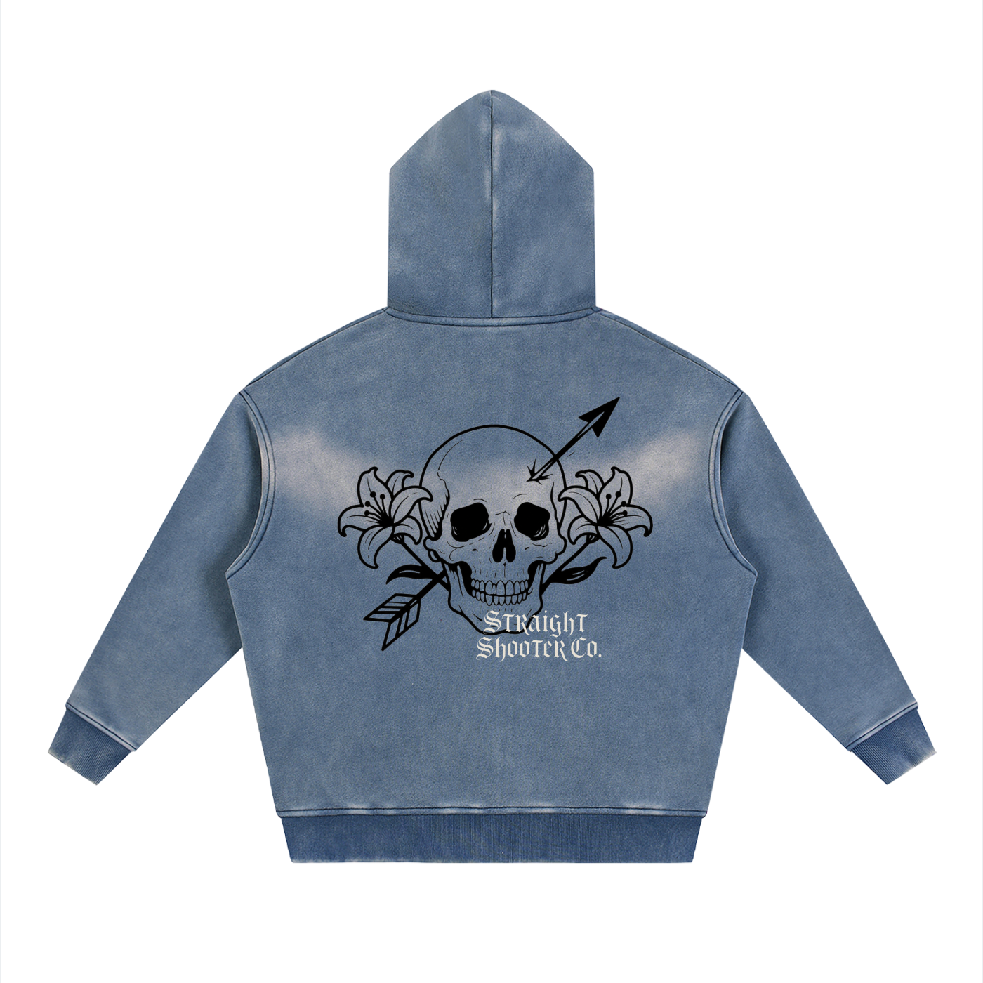 Skull Flower Hoodie - Sunfade Two-way Zipper Boxy Fleece Hoodie