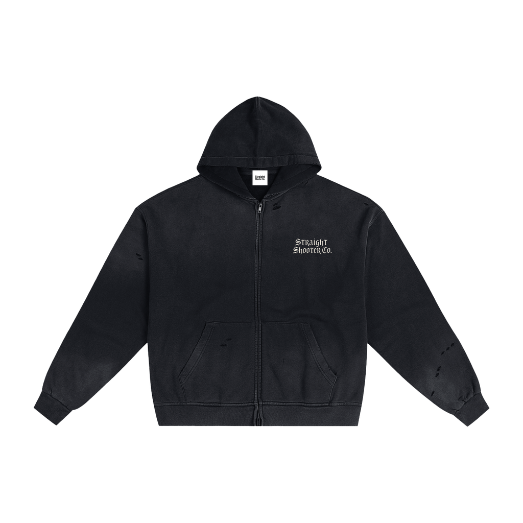 Skelton Zip up -  Hand-Frayed Sunfade Zip Hoodie