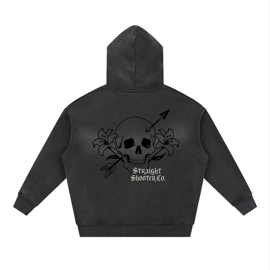 Skull Flower Hoodie - Sunfade Two-way Zipper Boxy Fleece Hoodie