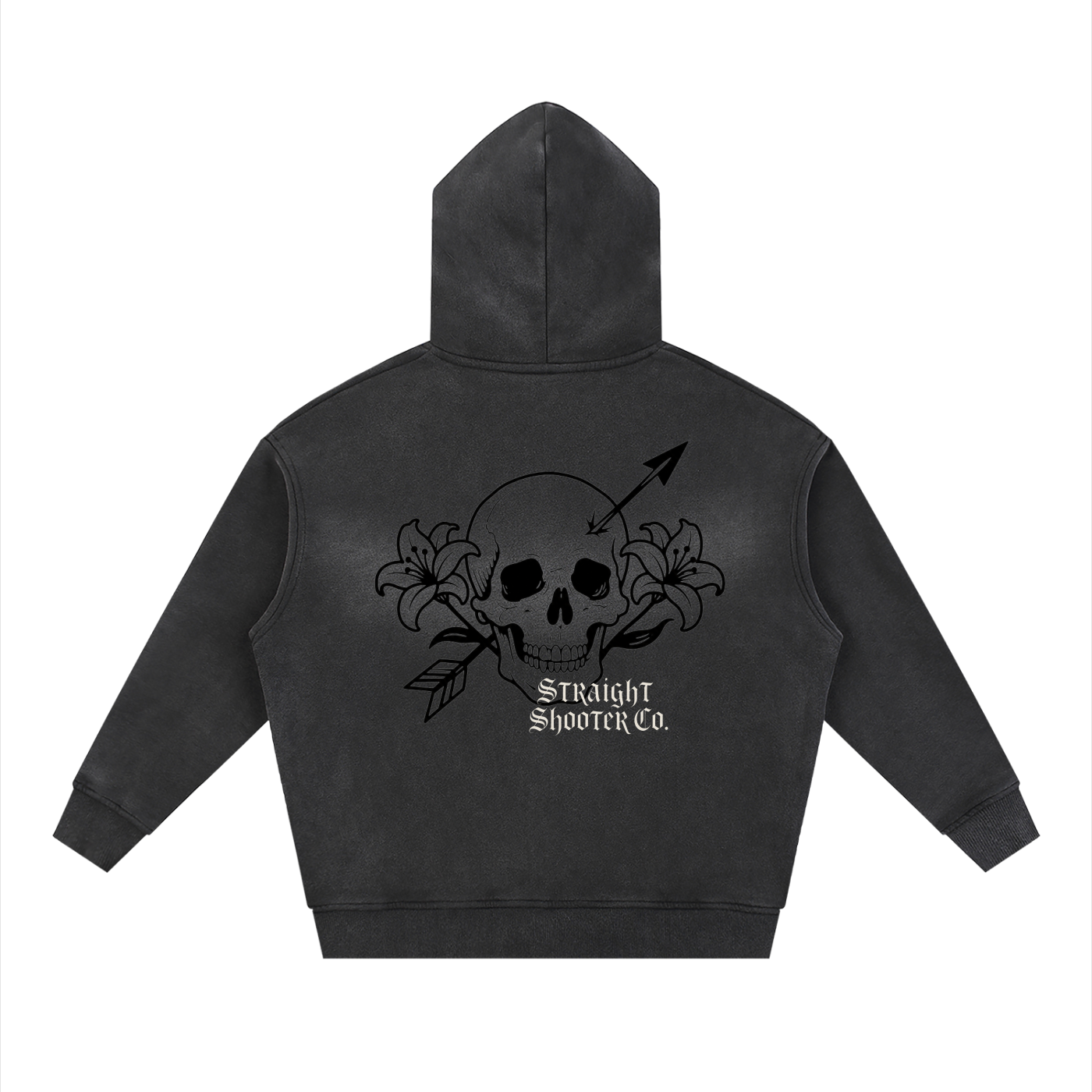 Skull Flower Hoodie - Sunfade Two-way Zipper Boxy Fleece Hoodie